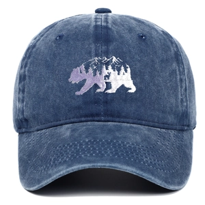 Gorra de béisbol de algodón lavado azul marino con bordado de silueta de oso