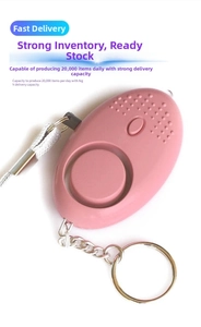 Pink personal safety alarm with wrist strap and metal keychain for women self-defense