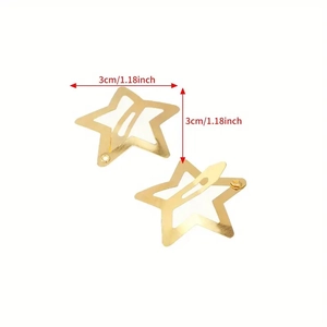 Golden 3cm star-shaped metal hair clip with a hollow design on white background