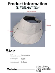 Spécifications de taille pour chapeau visière en lin beige avec tour de tête 54-60cm