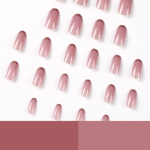 Pink glitter gradient press-on nails set with French style sparkle tips in square shape