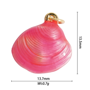Pink shell charm pendant with gold ring measuring 13.5mm height and 13.7mm width