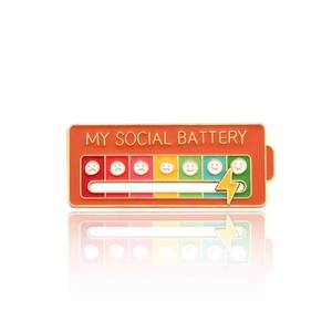 Pin de batería social naranja con control deslizante y niveles de energía emoji