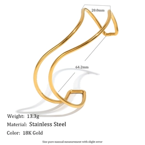 Minimalist 18K gold plated stainless steel cuff bracelet with irregular wave design