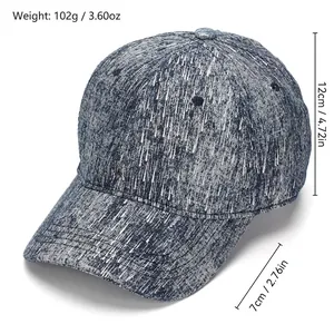 Blue denim baseball cap dimensions: 102g weight, 12cm height, and 7cm brim length