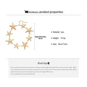 Detail showing gold starfish necklace dimensions 46cm by 5cm with iron material weight 35.6g