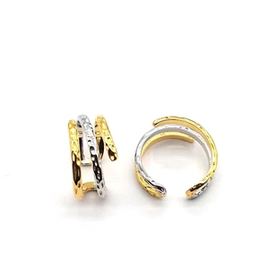 S925 sterling silver hammered open ring with two-tone gold and silver overlapping bands
