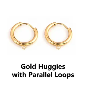 Detail of 12mm parallel gold stainless steel DIY ear clip components with hanging loop