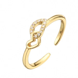 Minimalist 18K gold plated heart and infinity open ring with sparkling white zircons