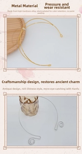 Detailed view of antique Chinese style metal necklaces in gold and silver finishes