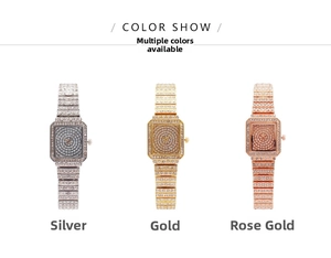 Detailed comparison of luxury square rhinestone watches in silver, gold, and rose gold