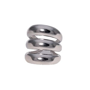 Minimalist wide silver stainless steel ring with a three-layer hollow geometric design