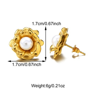 Detailansicht der 1,7 cm Goldblumen-Perlenohrstecker mit Größen- und Profilmaßen