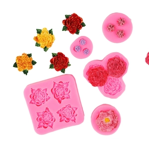 Pink silicone rose and peony molds for soap and candle making with 3D floral crafts