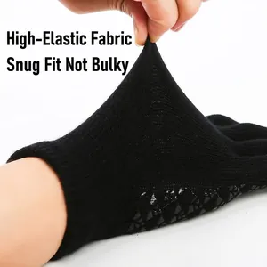 Elastic black knitted winter gloves with non-slip silicone grip for men and women