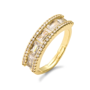 Elegant gold-plated adjustable ring with rectangular zircons and side diamond accents