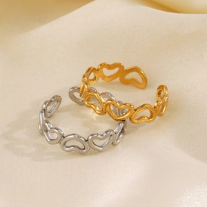 Fashionable cutout heart stainless steel open rings in gold and silver finishes