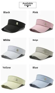 Selection of six colorful sun visors with metal letter R detail for outdoor sports