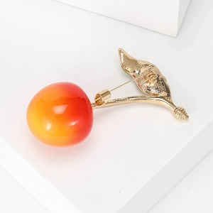 Minimalist cherry fruit earrings with red gradient resin and golden hammered metal leaf
