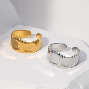 Stainless Steel Open Ring Adjustable Irregular Hammered Texture Minimalist Geometric Finger Jewelry For Women Men Fashion