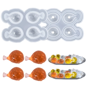 Stampo per cubetti di ghiaccio in silicone a forma di pesce con coperchio a quattro scomparti