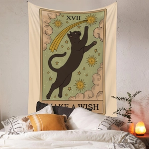 Bohemian black cat tarot tapestry The Star theme wall hanging for room decor