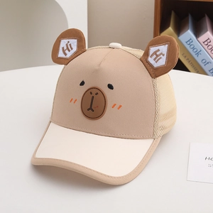Close-up of breathable mesh back and cartoon bear ears on kids summer baseball cap