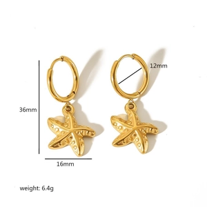 18K gold plated stainless steel starfish drop earrings with size and weight specs