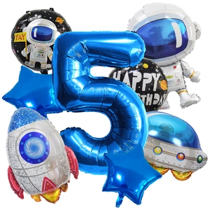 Space themed astronaut rocket balloon set for 5th birthday party decorations for children