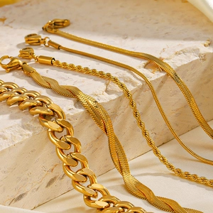 Minimalist gold stainless steel snake and herringbone chain necklace set for women