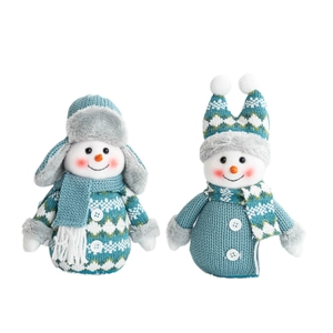 Set of two cute knitted Christmas snowman plush dolls in lake blue and grey for decor
