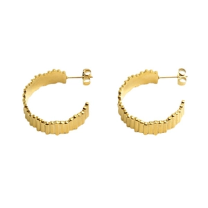 18K gold plated stainless steel C-shaped hoop earrings with textured geometric surface