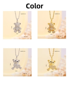 Detailed size chart for bear pendants in gold and silver with zircon stone inlay
