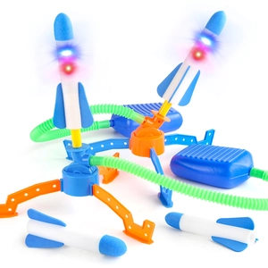 Stomp Rocket Launcher Toy LED Flash Foam Rockets Air Powered Foot Pump Outdoor Indoor Activity For Kids Boys Girls