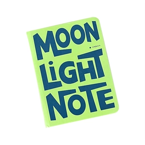 Neon green A7 pocket notebook with Moon Light Note graphic on white background