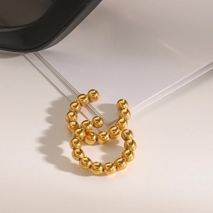 Minimalist 18k gold stainless steel C-shape beaded ear cuffs with geometric ball design
