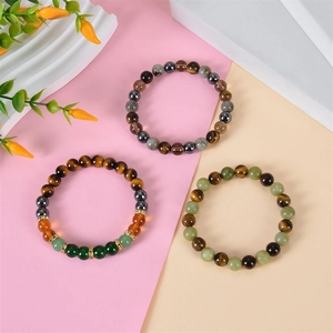 8mm tiger eye bead bracelet set with natural stones and elastic cord for men and women