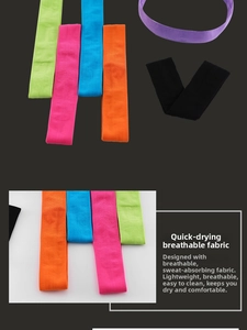Detail of moisture-wicking elastic sports headbands in various vibrant colors
