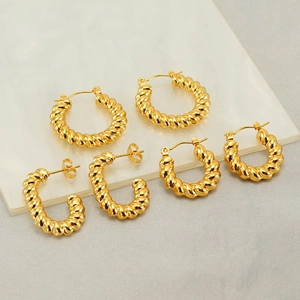 Orecchini A Cerchio A Corda Intrecciata Placcati Oro 18K Acciaio Inossidabile Spirale Croissant Stile Francese Donna