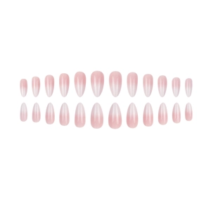 Lot de 24 faux ongles amande avec dégradé rose et blanc et finition brillante