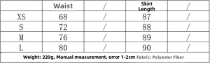Tableau des tailles pour ensemble jupe fleurie avec mesures de taille et longueur en cm