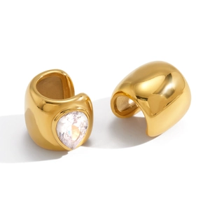 18K gold plated wide ear cuffs featuring large water drop cubic zirconia stones