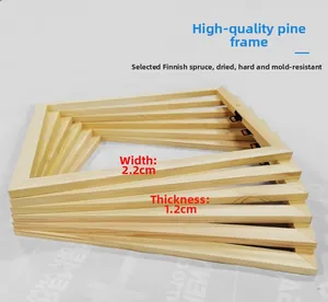 Detail of DIY pine wood picture frames showing 2.2cm width and 1.2cm thickness specs