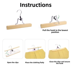 Step-by-step instructions for using the solid wood skirt hanger with non-slip metal clips