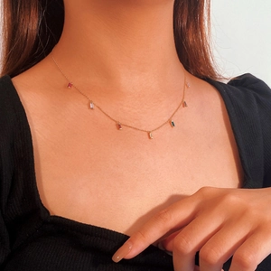 925 silver gold chain necklace with colorful rectangular zircon gemstones on model