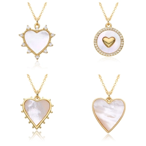 Heart Pendant Necklace With Copper Gold Plated White Mother Of Artificial Pearl And Zircon Simple Elegant Jewelry For Women