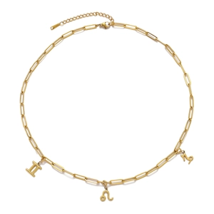 Detail of gold stainless steel zodiac pendants with durable lobster clasp and extender