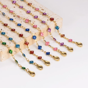 Colorful glitter heart and diamond charm bracelets in gold stainless steel finish