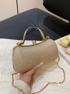 Elegant champagne gold evening clutch with sparkling rhinestones and chain strap