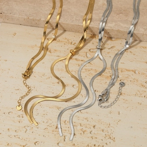 Collier Maille Serpent En Acier Inoxydable Réglable Cordon Double Rangée Bijoux Or Argent Pour Femmes